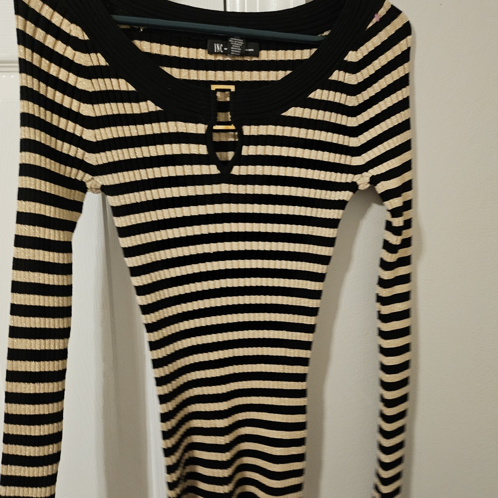 INC International Concepts Black and Cream Striped Sweater